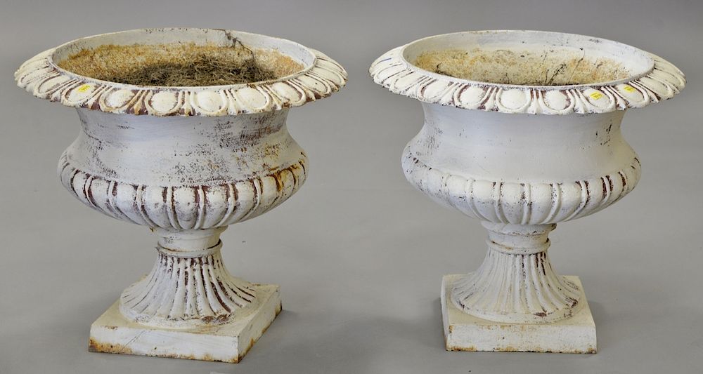 Appraisal: Pair of iron urns ht in dia in Pair of