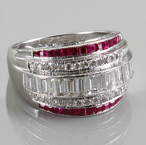 Appraisal: A ruby and diamond ring estimated total diamond weight carats