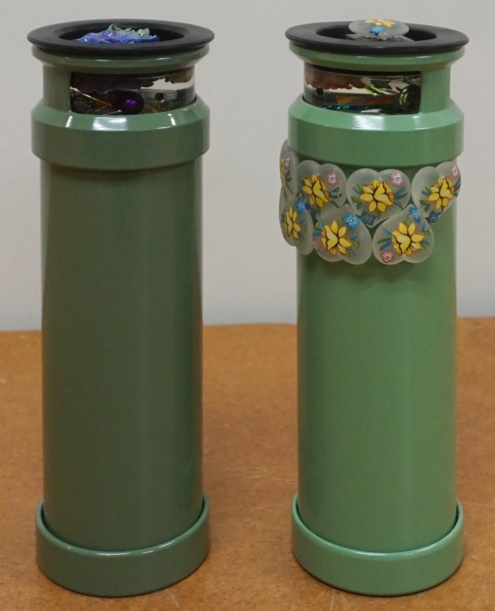 Appraisal: Pair Enameled Metal Cylindrical Kaleidoscopes H in cm