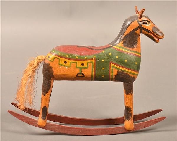 Appraisal: W J Gottshall Folk Art Miniature Rocking Horse Carved and