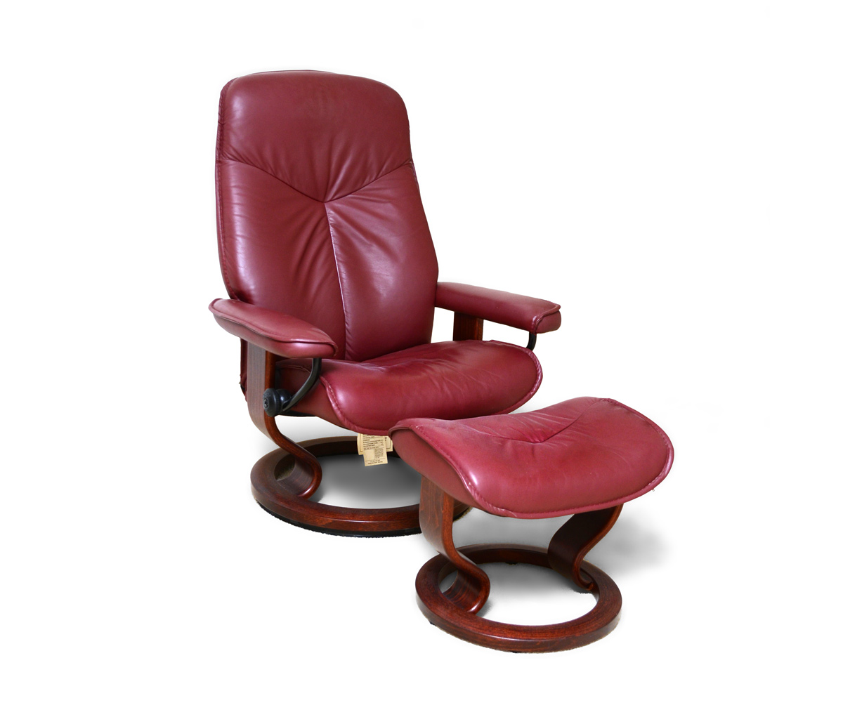 Appraisal: EKORNES STRESSLESS CHAIR OTTOMAN Burgundy leather upholstery Chair '' h