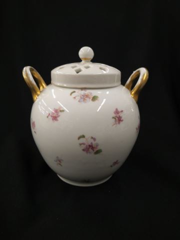 Appraisal: Carlsbad Austria Porcelain Potporri Jar floral sprays handled