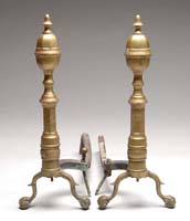 Appraisal: PAIR OF BRASS FIREPLACE ANDIRONS Ball and claw foot with