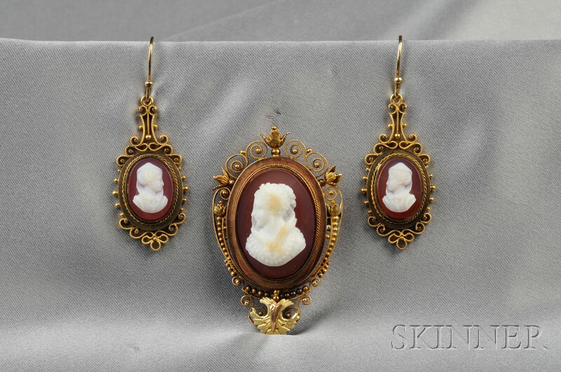 Appraisal: Antique kt Bicolor Gold and Hardstone Cameo Suite comprising a