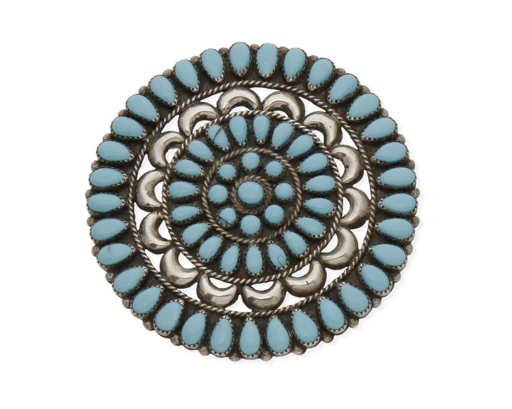 Appraisal: A large cluster-set Navajo turquoise pendant brooch Late th century