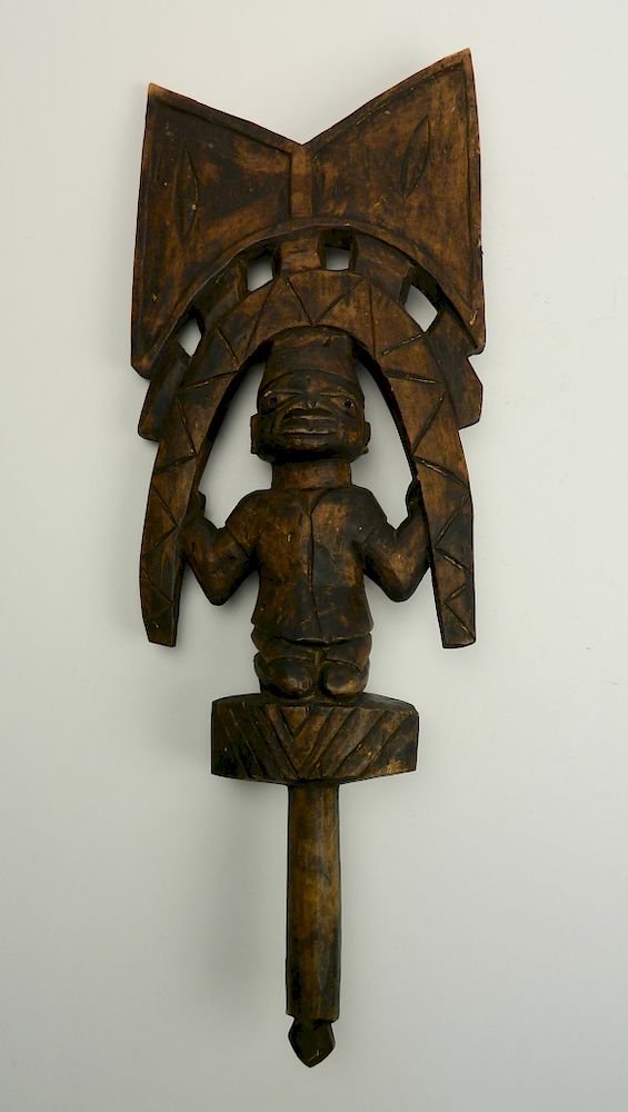 Appraisal: African wooden figure and wand African wooden figures- Akan Peoples