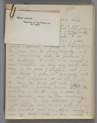 Appraisal: MANUSCRIPT COOLIDGE CALVIN AUTOGRAPH MANUSCRIPTS - ENEMIES OF THE REPUBLIC