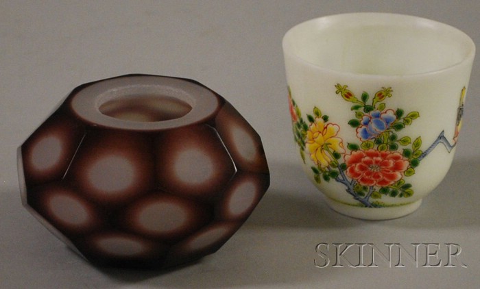 Appraisal: Chinese Faceted Cased Glass Jar and a Floral Enamel Decorated