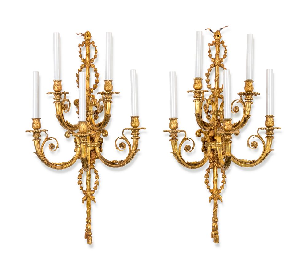 Appraisal: A Pair of Louis XV Style Gilt Bronze Five-Light Sconces