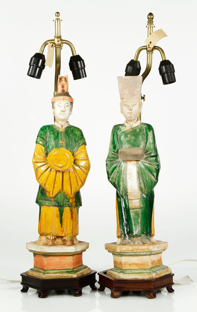 Appraisal: - Figural Pottery Lamps Figural pottery lamps empress and emperor