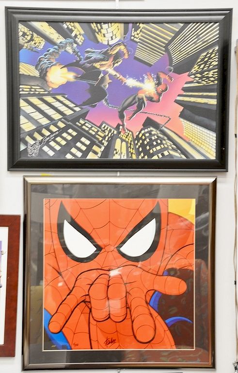 Appraisal: Five piece group of animation art to include Spiderman lithograph