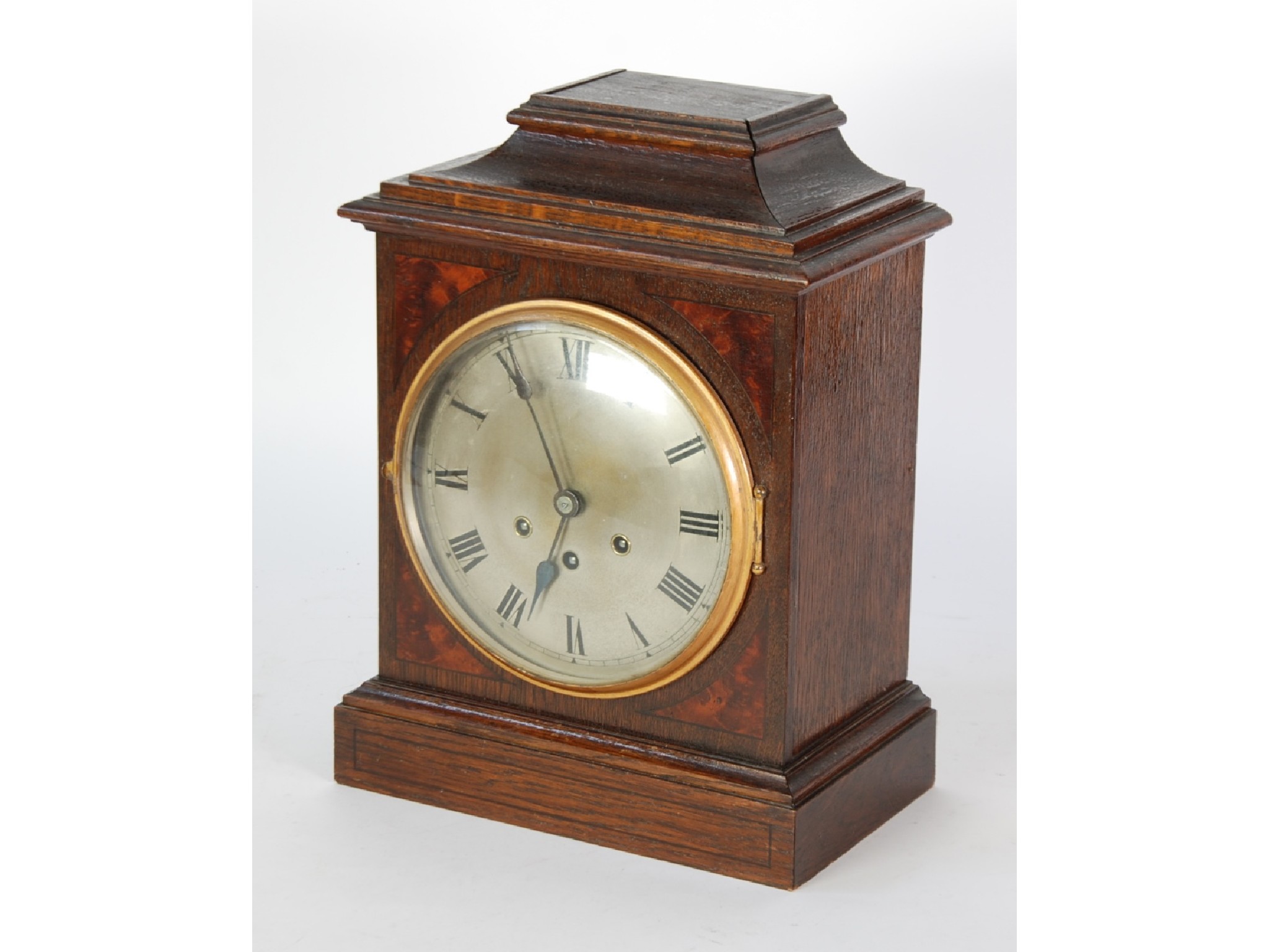 Appraisal: TWENTIETH CENTURY GEORGIAN STYLE INLAID OAK MANTEL CLOCK by Gustav