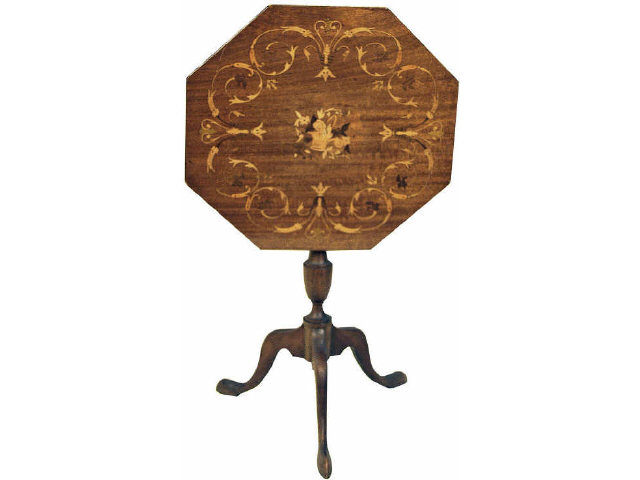 Appraisal: Tilt top mahogany tripod tea table with satin wood inlay