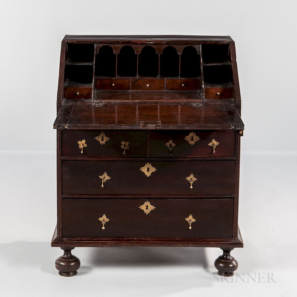 Appraisal: Early Spanish Brown-painted Slant-lid Desk Early Spanish Brown-painted Slant-lid Desk