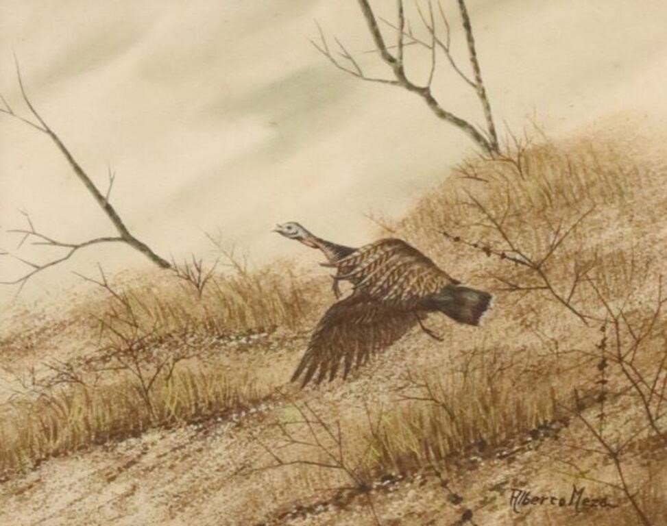 Appraisal: Framed watercolor painting on paper Wild Turkey in Flight signed