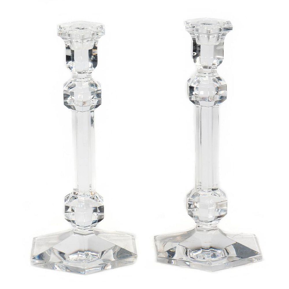 Appraisal: Lambert Glass Candlesticks The pair of Neoclassical design in cm