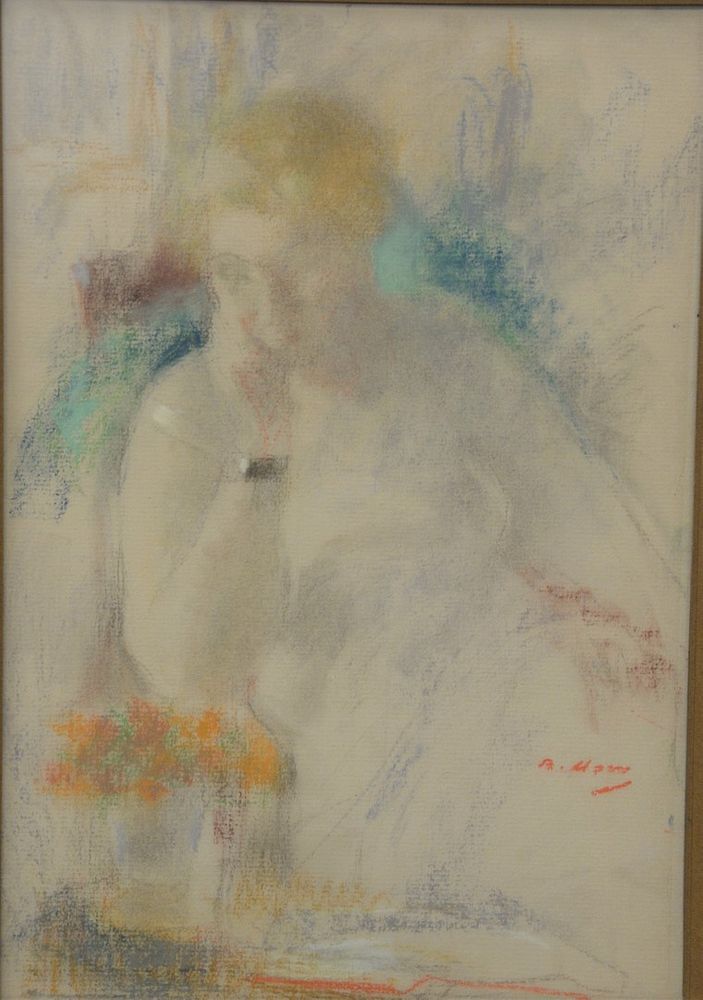 Appraisal: Pastel lady resting head in arm near flowers signed lower