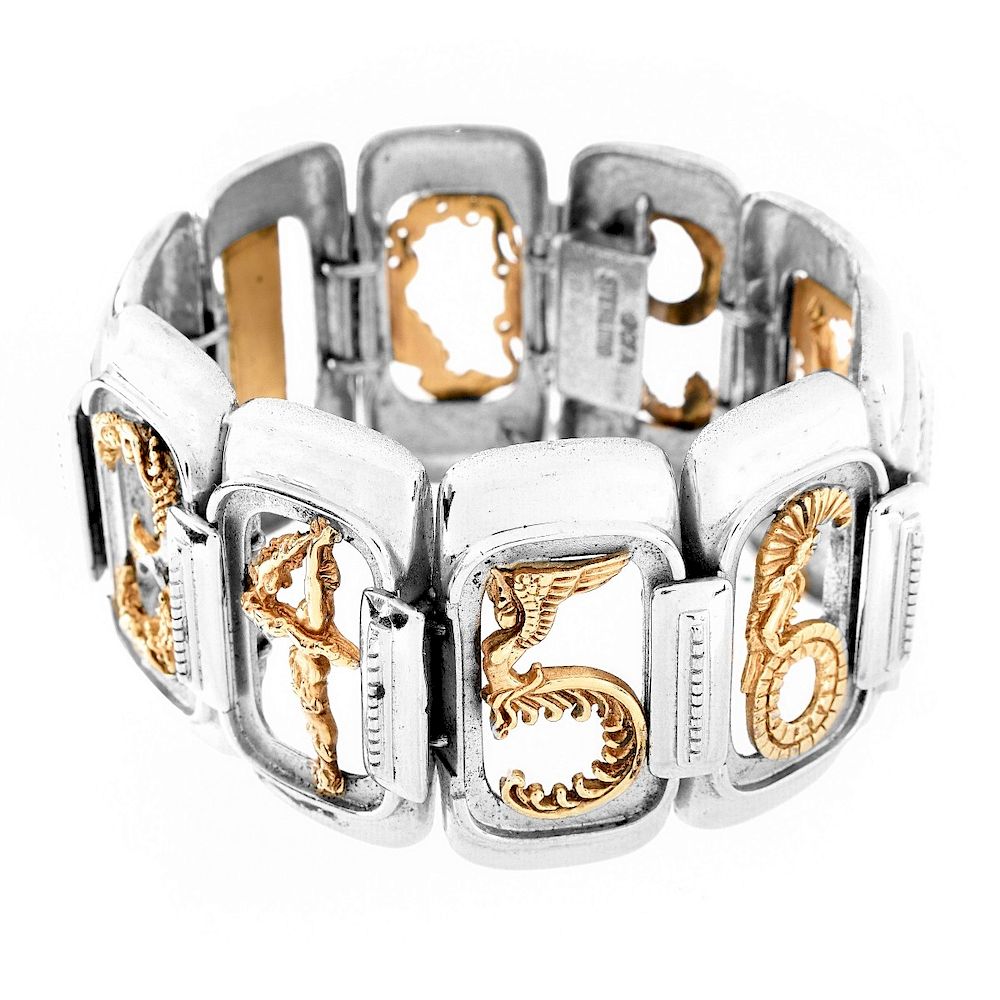 Appraisal: Erte Numbers Bracelet Vintage Erte Sterling Silver and Karat Yellow