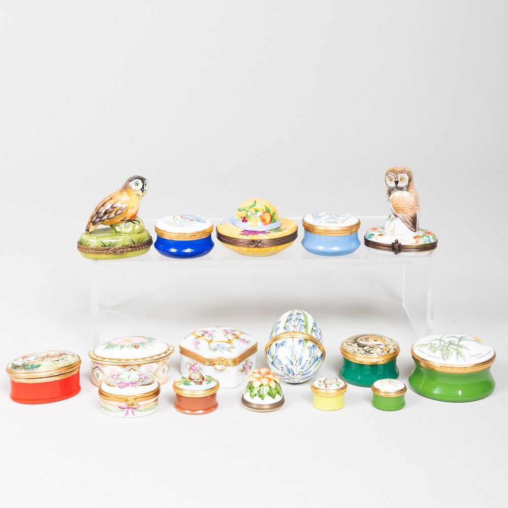 Appraisal: Group of Fifteen Modern Porcelain and Enamel Snuff Boxes Comprising