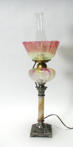 Appraisal: Art Glass Victorian lamp with cast metal base onyx stem