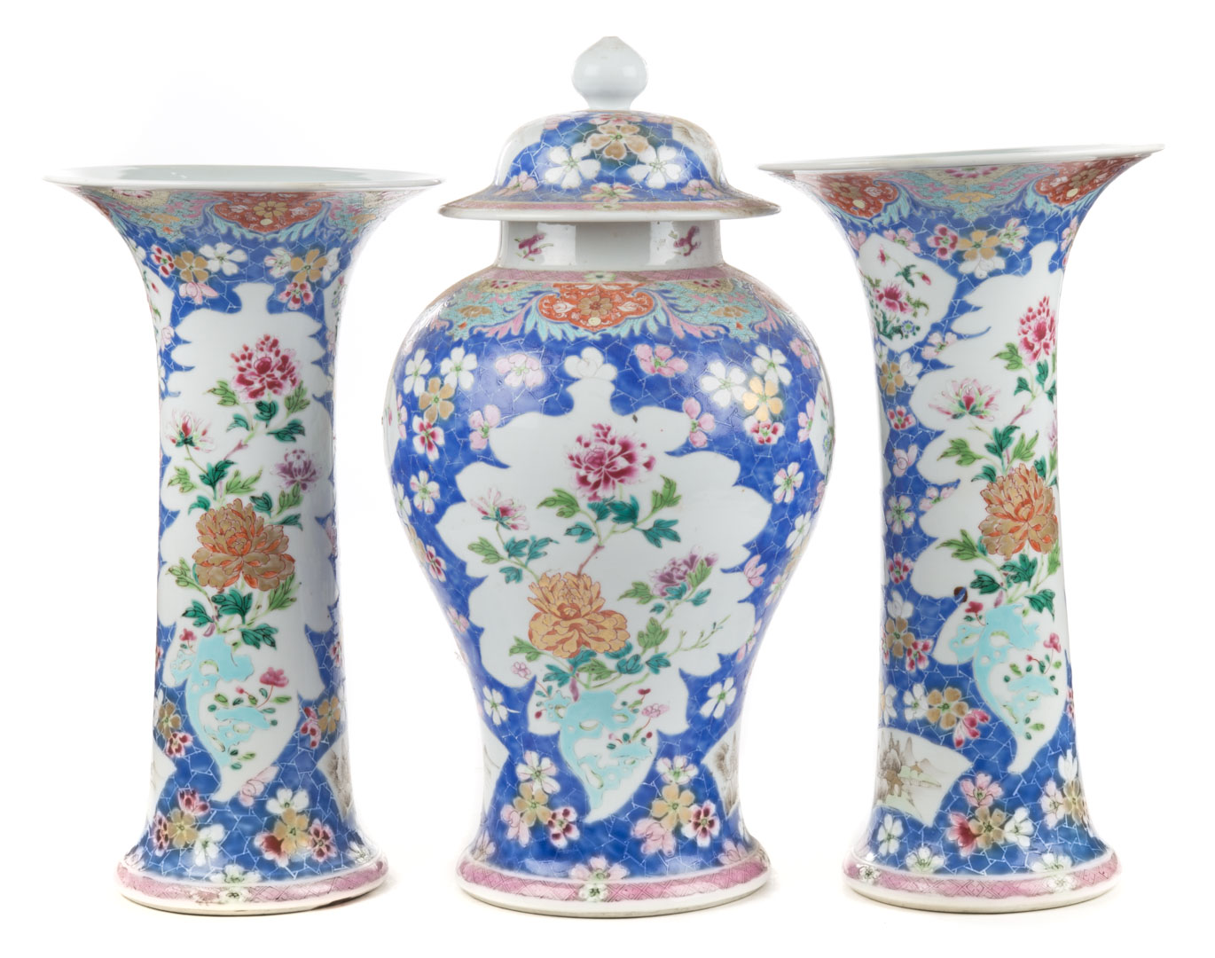 Appraisal: Chinese Export porcelain garniture Chien Lung circa exquisite three-piece garniture