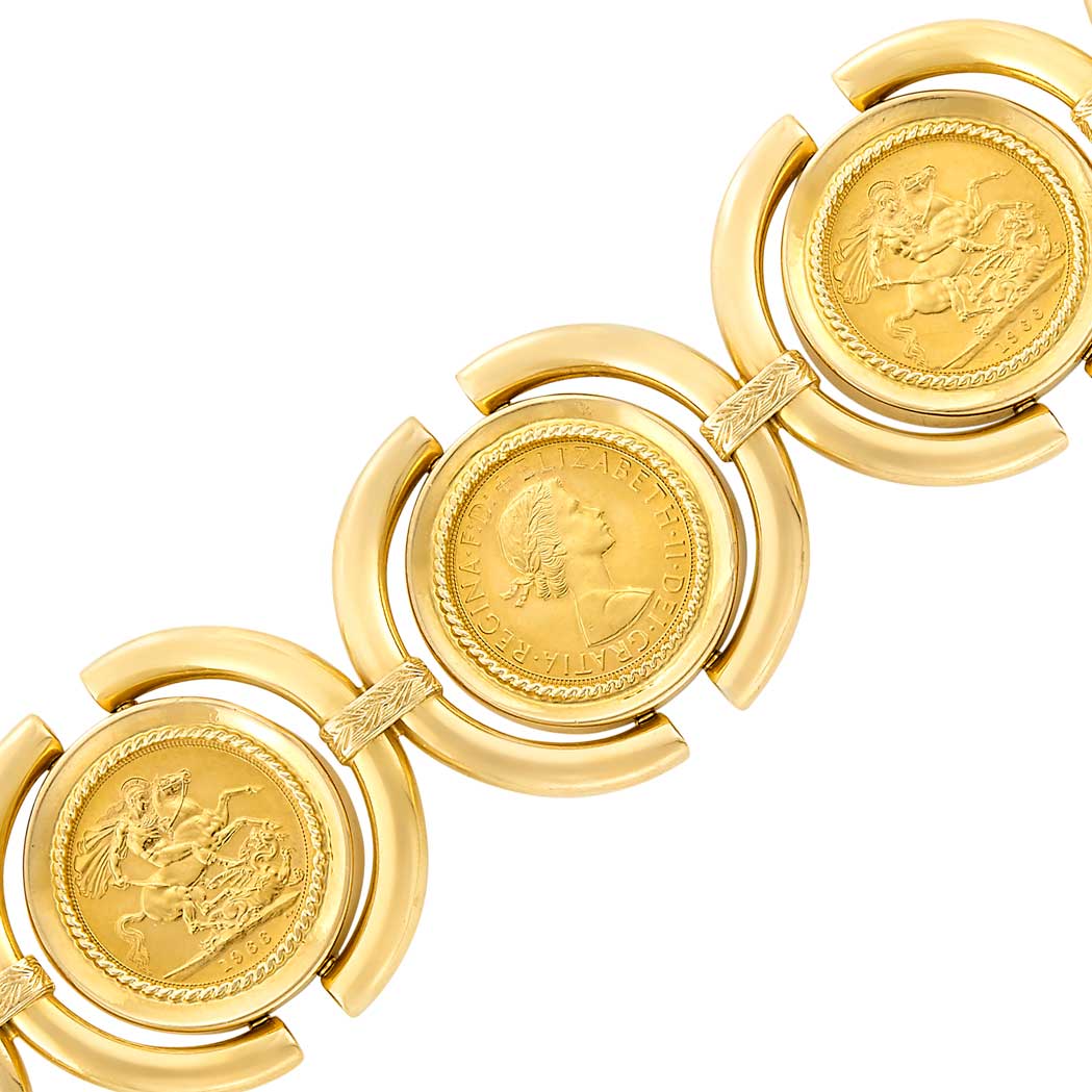 Appraisal: Gold and Gold Coin Bracelet kt coins ap dwts Length