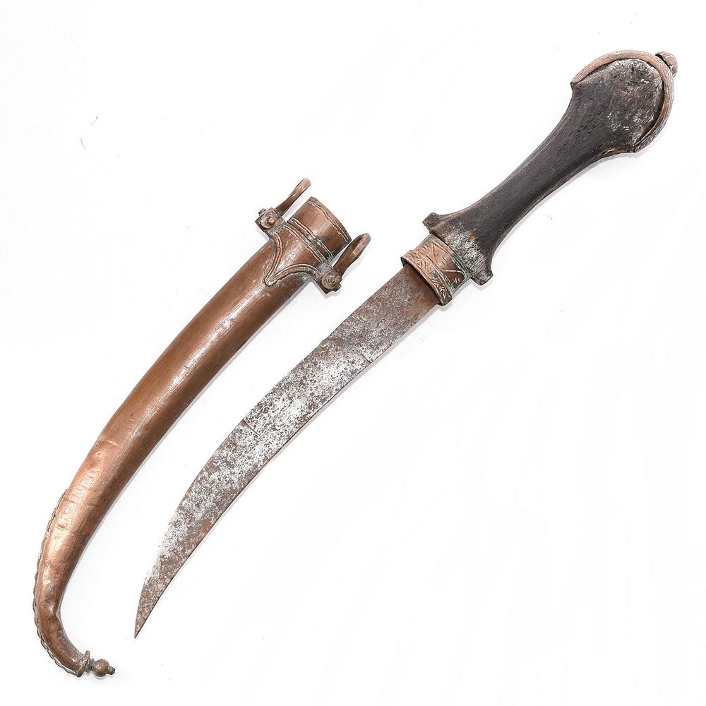 Appraisal: SOUTHEAST ASIAN KHANJAR DAGGER Hand detailed bronze scabbard and butt