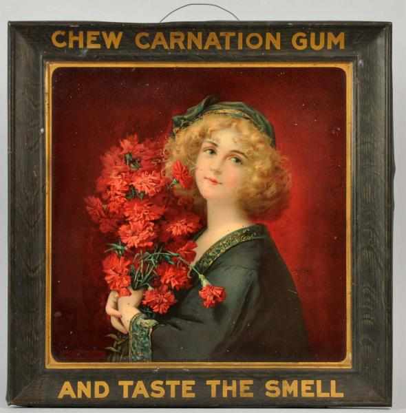 Appraisal: Tin Self-Framed Carnation Gum Sign Circa to A few shallow