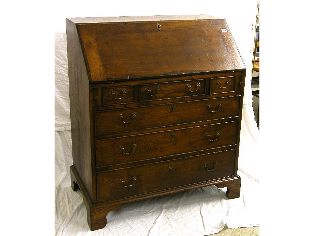 Appraisal: Good replica Georgian style oak bureau the fall-front enclosing a