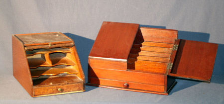 Appraisal: Victorian Mahogany Double-Hinged Slant-Lid Single-Drawer Stationary Stand and an Oak