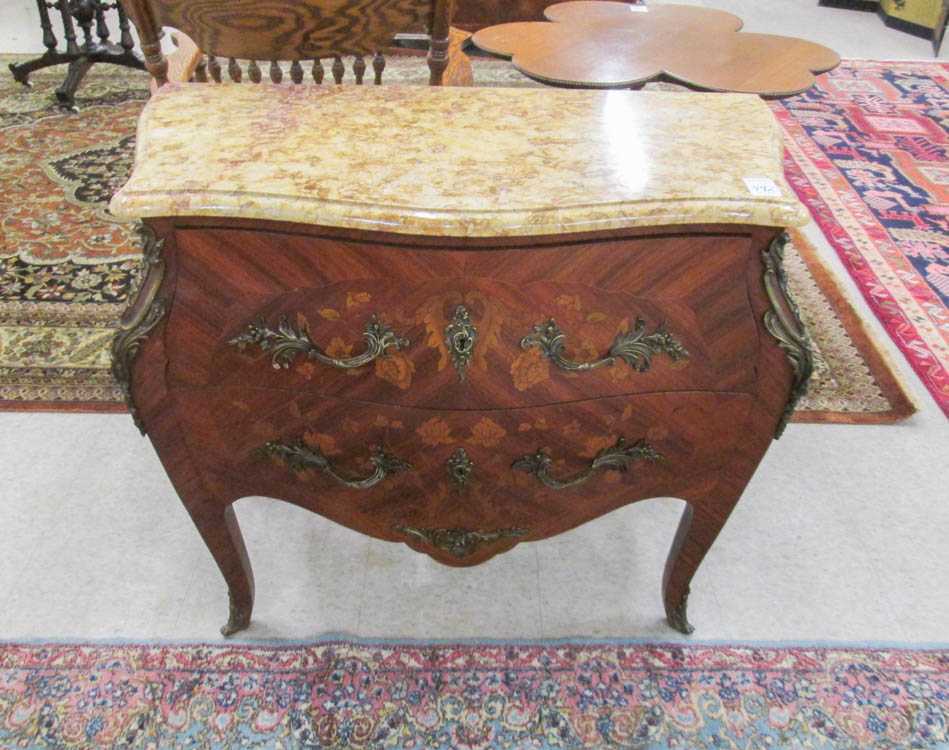 Appraisal: LOUIS XV STYLE MARBLE-TOP PETITE BOMBE COMMODE French early th