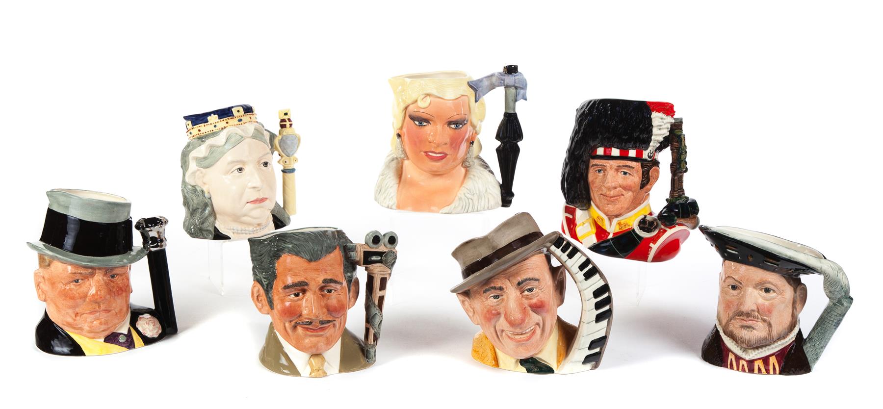 Appraisal: SEVEN EUROPEAN AND FILM-THEMED ROYAL DOULTON CHARACTER MUGS England nd