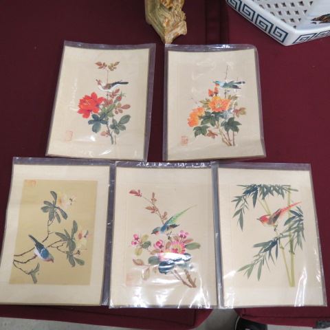 Appraisal: Chinese Paintings on Silk bird and floral designs