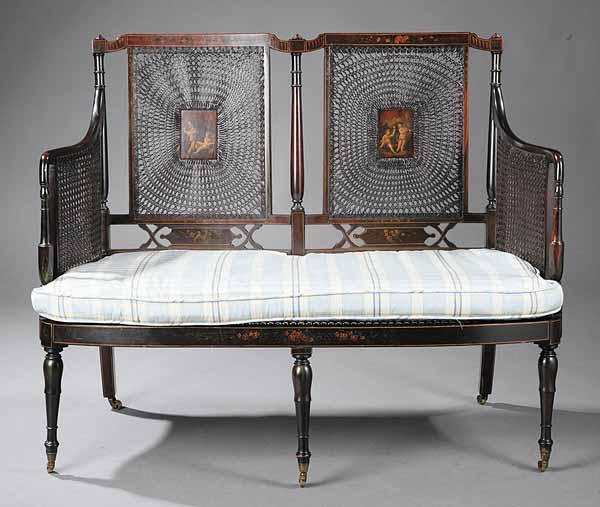 Appraisal: An Edwardian Mahogany and Paint-Decorated Settee in the Adam Taste