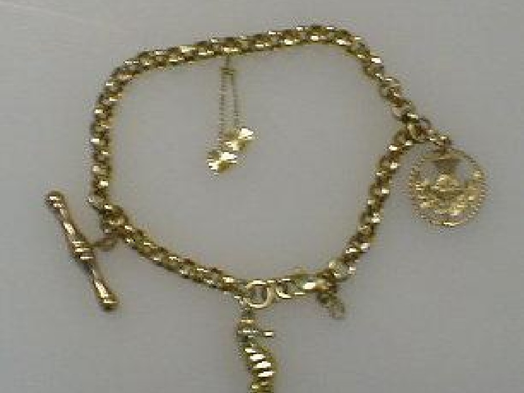 Appraisal: A belcher link charm bracelet K Italy three charms and