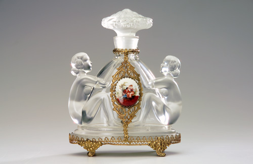 Appraisal: CZECHOSLOVAKIAN Perfume bottle in clear and frosted crystal with jeweled