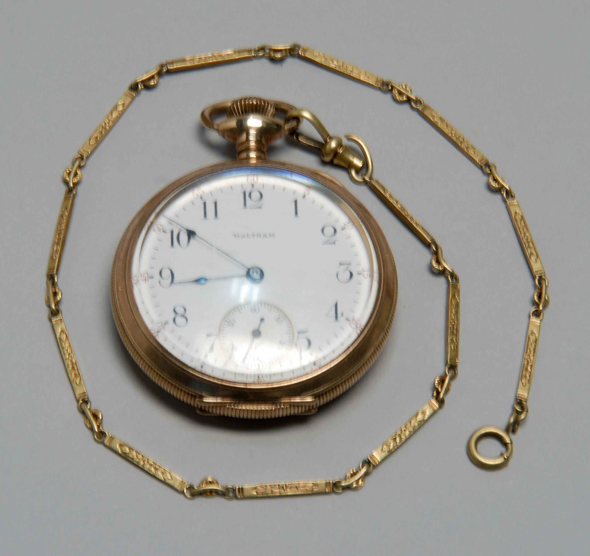 Appraisal: WALTHAM GOLD-FILLED OPEN FACE POCKET WATCH With fifteen-jewel movement Diameter