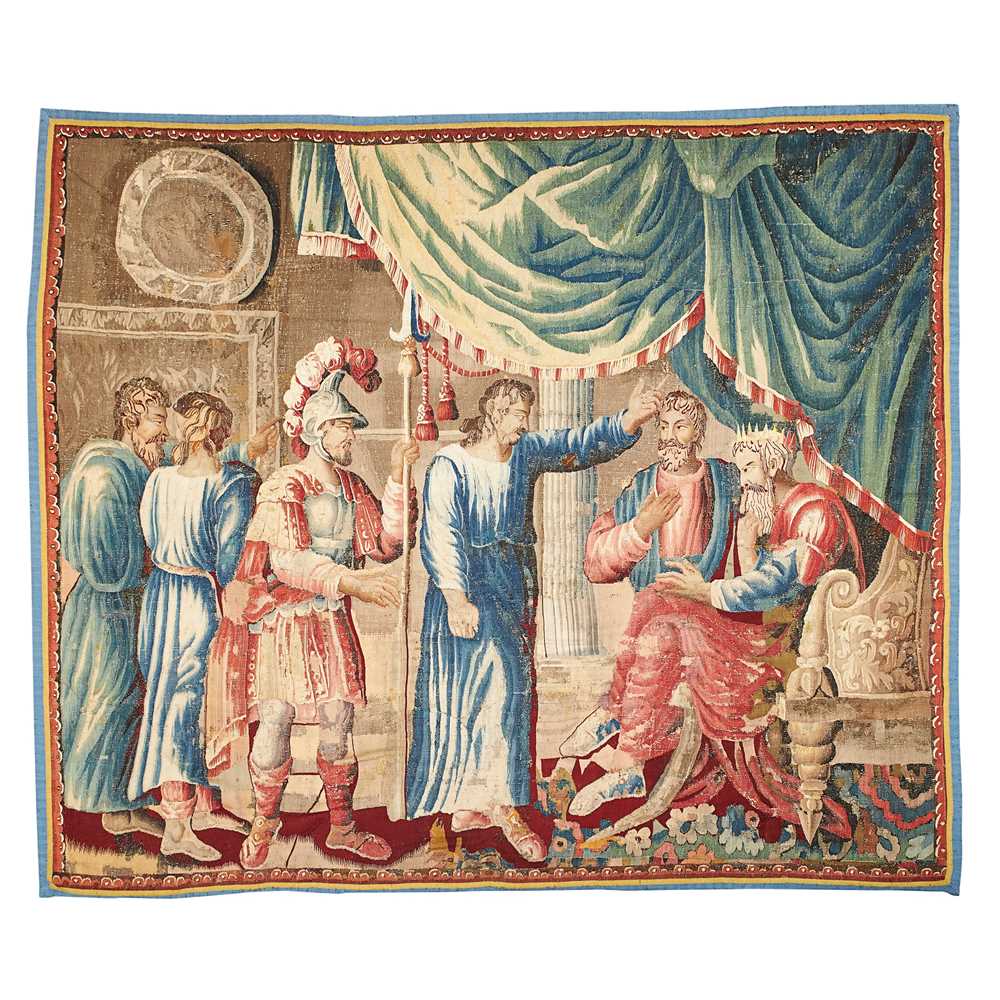 Appraisal: AUBUSSON BIBLICAL SUBJECT TAPESTRY CHRIST BROUGHT BEFORE HEROD LATE TH