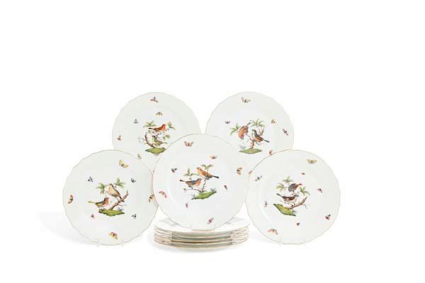 Appraisal: Ten Herend Rothschild Bird dinner plates A set of ten