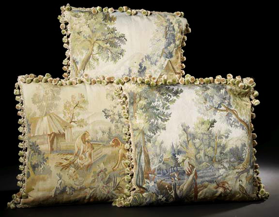 Appraisal: Silk Aubusson Tapestry-Faced Pillow featuring a pair of dogs and