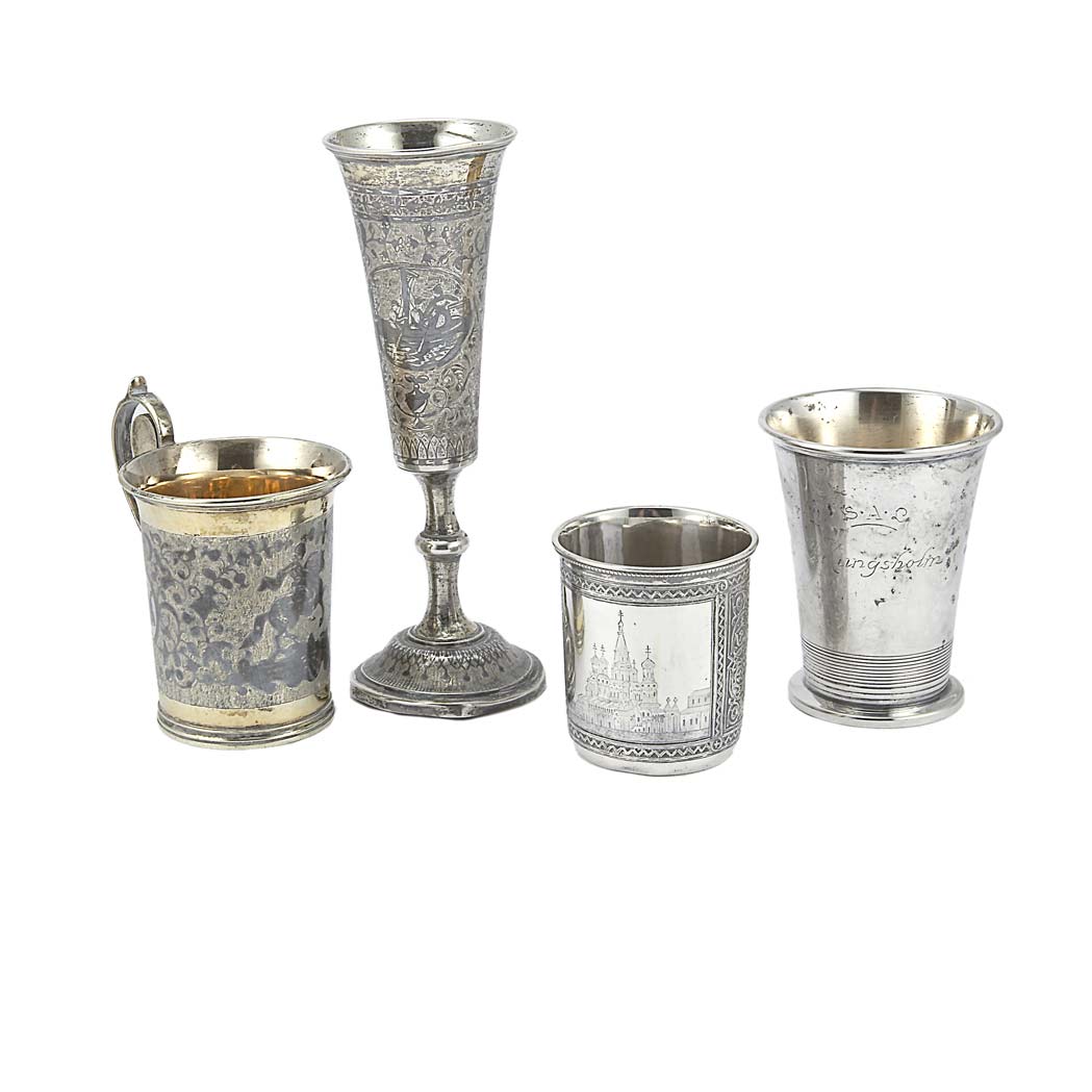 Appraisal: Group of Three Russian Niello Silver Hollowware Articles Comprising a