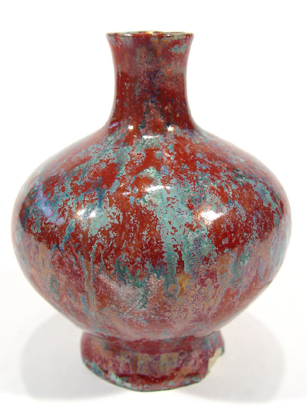 Appraisal: Unusual Delft pottery vase with an iridescent blue and red