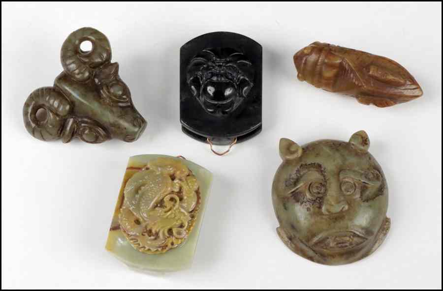 Appraisal: FIVE CHINESE BELT BUCKLES Onyx and hardstone Condition No Specific