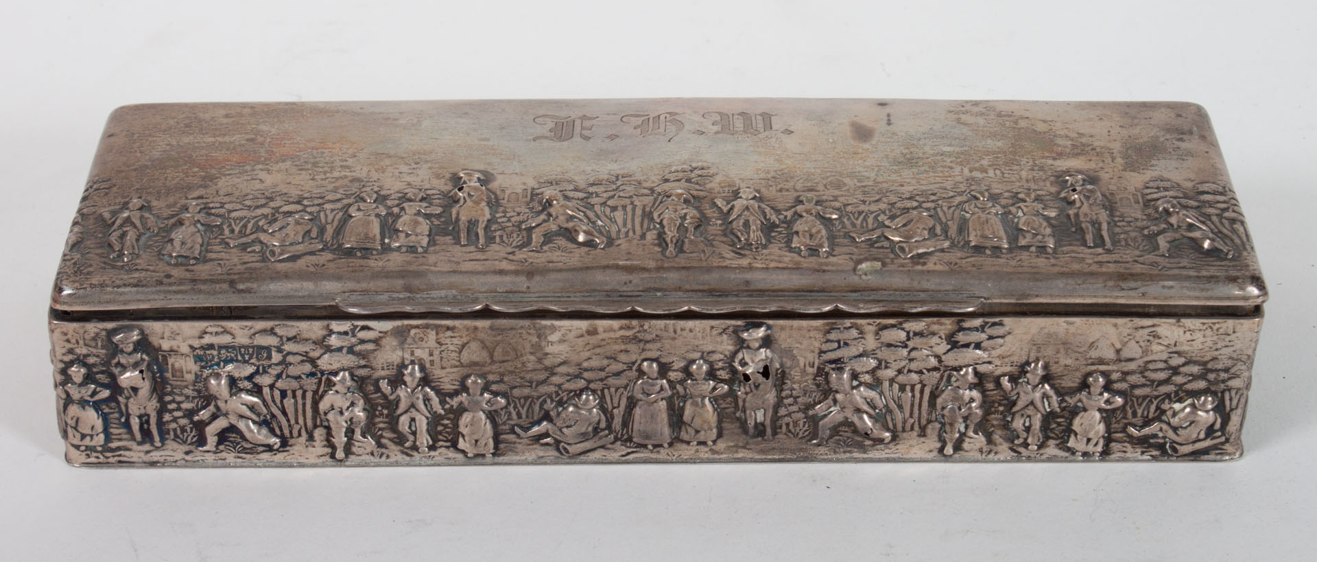 Appraisal: English sterling figural repousse dresser box with hallmarks of R