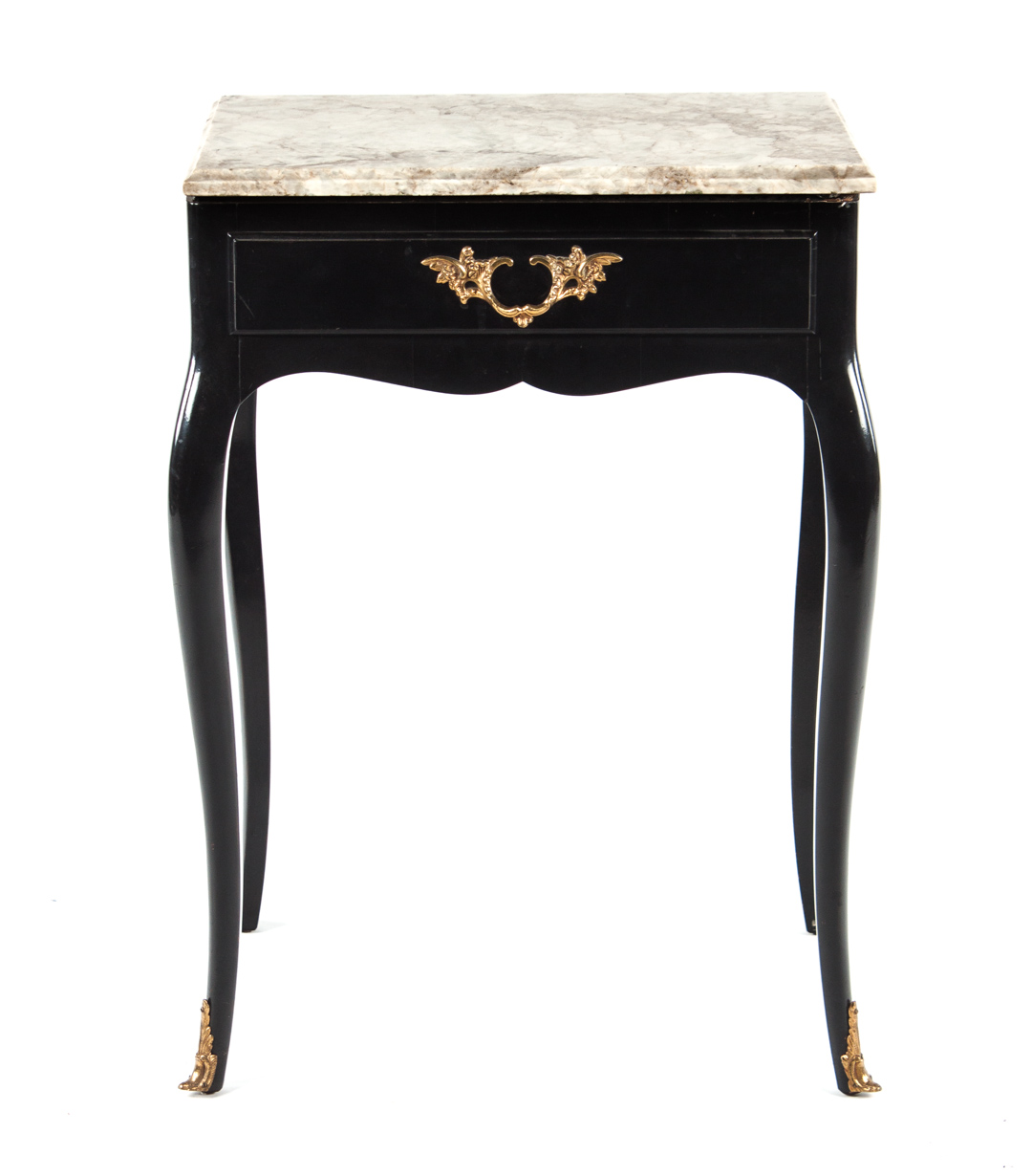 Appraisal: Louis XV style ebonized wood marble top side table th