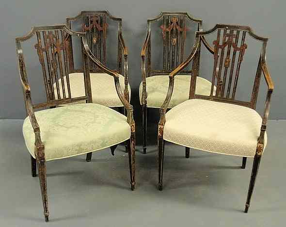 Appraisal: Rare set of four delicate English Hepplewhite armchairs c retaining