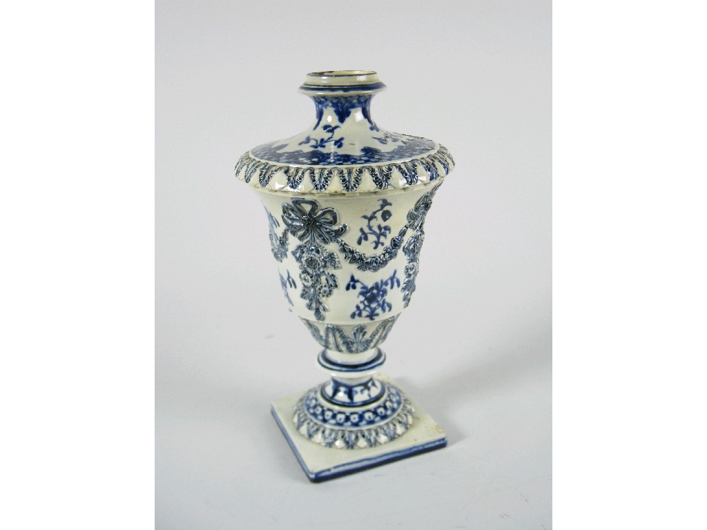 Appraisal: A pearlware blue and white Vase of urn shape moulded