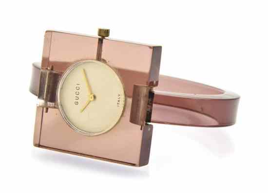 Appraisal: A Gucci Rose Pink Lucite Watch s Stamped Gucci