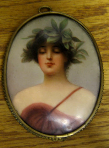 Appraisal: PORTRAIT OF DAPHNE PAINTED ON PORCELAIN Oval signed Wagner depicting