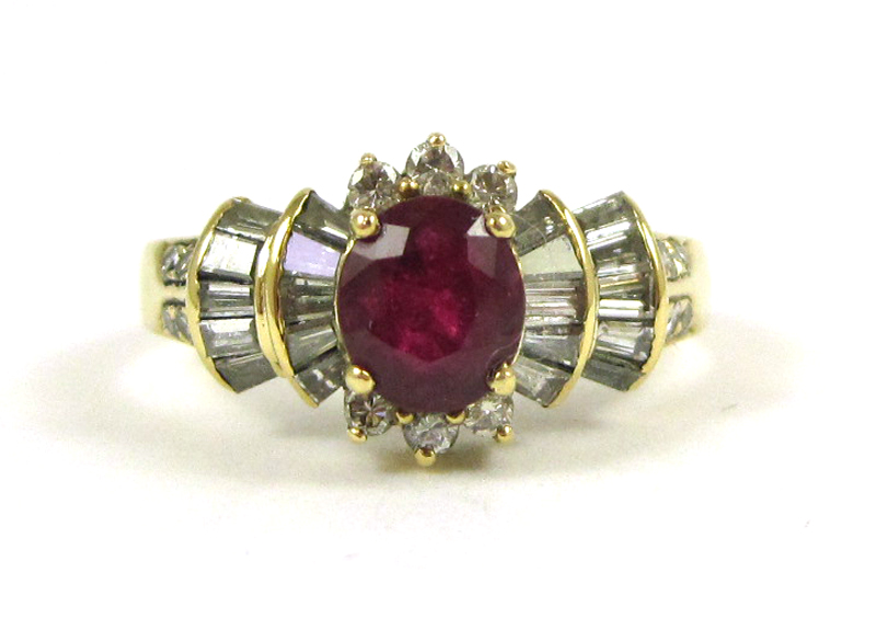 Appraisal: RUBY DIAMOND AND EIGHTEEN KARAT GOLD RING with round-cut and